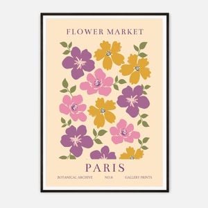 Galrie Vintage Floral Art Print from Paris Flower Market Botanical Archive No.6 Decor, Black Frame, A4 21 x 30cm (8 x 12inch)