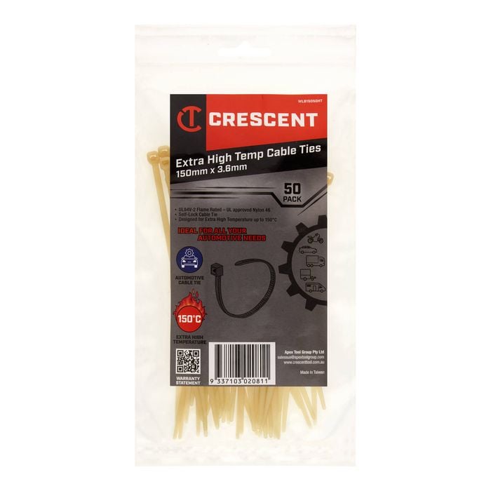 Crescent 150 x 3.6mm Extra High Temperature Cable Ties – 50 Pack