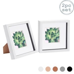 Nicola Spring 2 Piece 8 x 8 3D Shadow Box Photo Frame Set - Craft Display Picture Frame with 4 x 4 Mount - White
