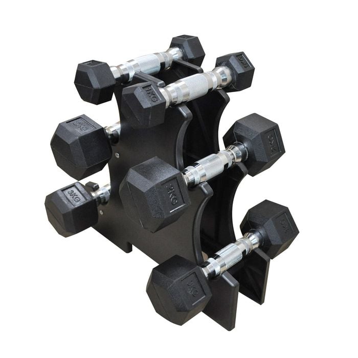 1KG-2KG-3KG Total 12KG Hex Rubber Dumbell Weight Set with PVC Rack