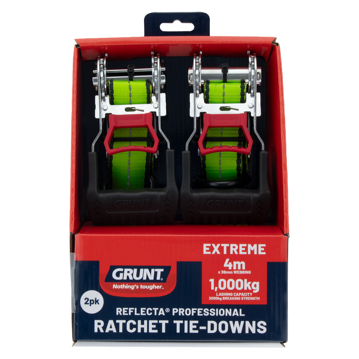 Grunt Pro 38mm x 4m Ratchet Tie Down - 2 Pack