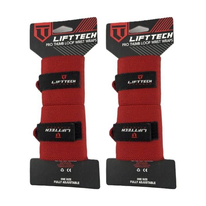 2x 2pc Lift-tech Pro Thumb Loop Wrist Support Adjustable Wrap Red 20in