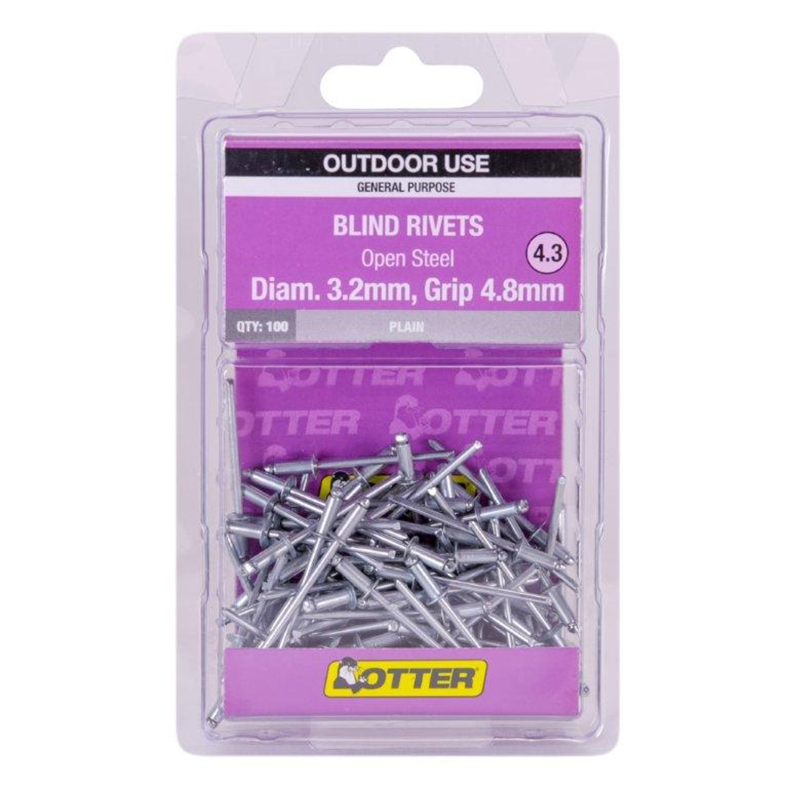 Otter 3.2 x 4.8mm Open Steel Blind Rivets - 100 Pack