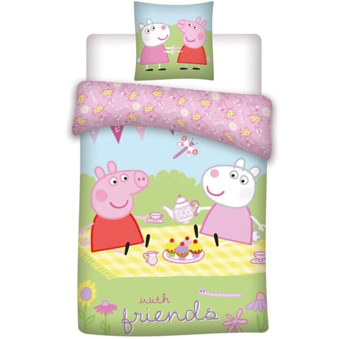 Peppa Pig Tea With Friends Kids Cotton Quilt Cover Set - Toddler Bed Size