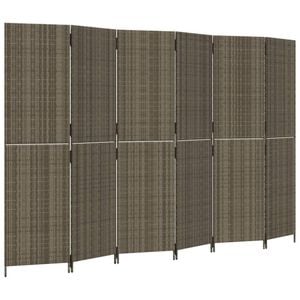 vidaXL Room Divider with 6 Panels Privacy Decorative Screen Grey Poly Rattan