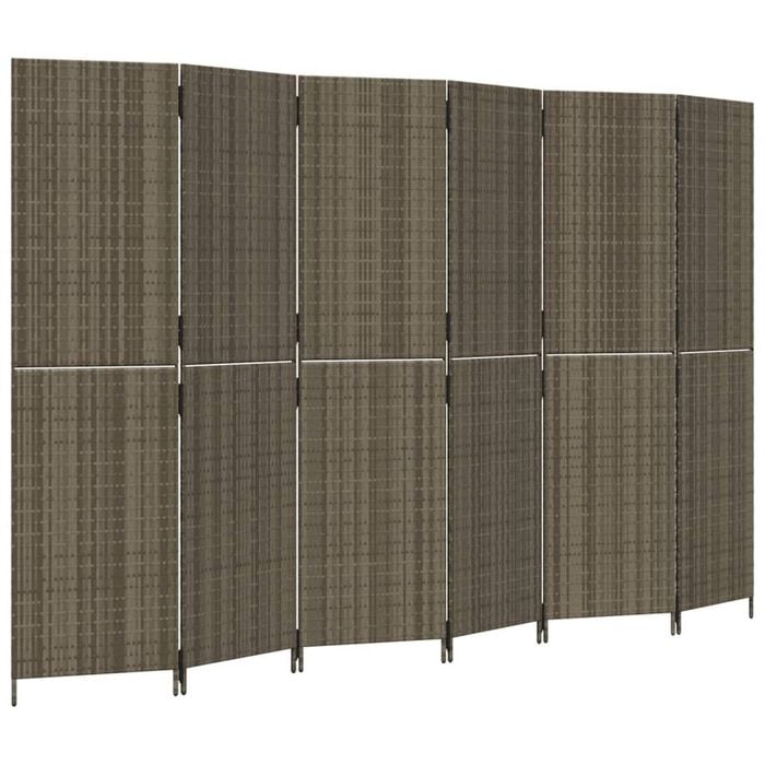 vidaXL Room Divider with 6 Panels Privacy Decorative Screen Grey Poly Rattan