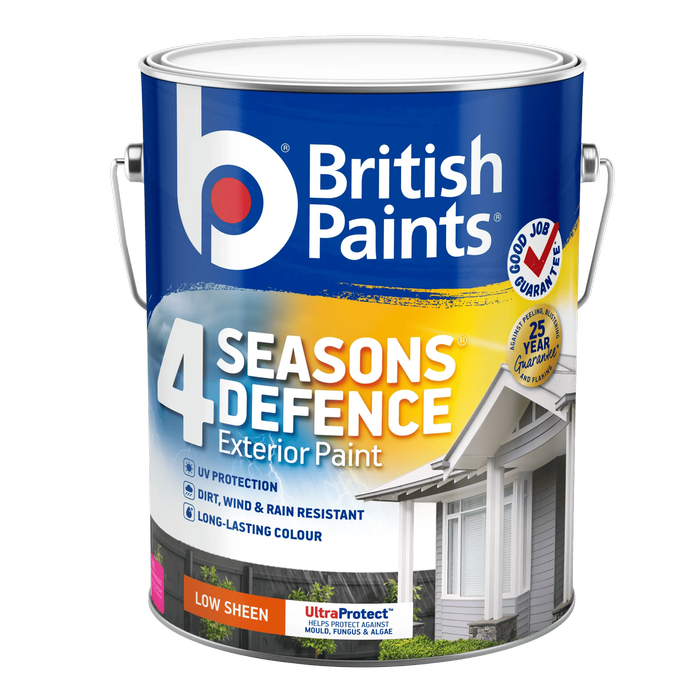British Paints 4 Seasons Defence 10L Extra Bright Low Sheen Exterior Paint