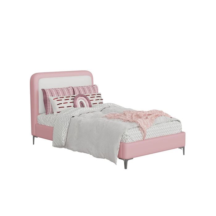 Sammy King Single Bed Frame,  Dusty Pink and Bone Ivory