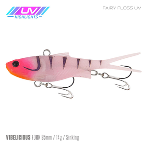 Samaki Vibelicious Fork Tail Vibe 85mm Soft Plastic Fishing Lure Fairy Floss UV