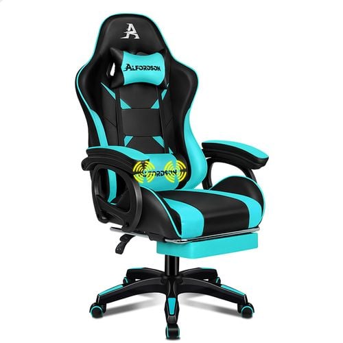 ALFORDSON Massage Gaming Chair Black Cyan