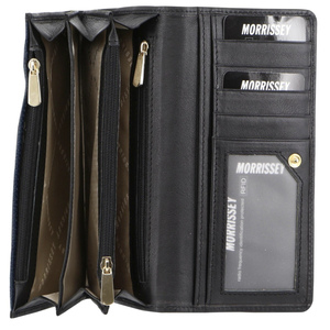 Morrissey Italian Structured Leather Flap Over Ladies Wallet Black