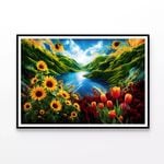 Flowers under a Sky with Clouds  Print 100% Australian Made 90x60cm  (Poster)