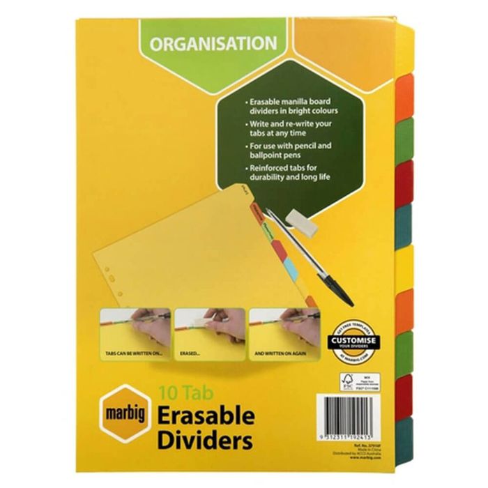 Marbig Manilla Erasable Dividers (A4) (10 Tab)
