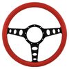 Cal Custom 14" Billet Steering Wheel Red Half-Wrap Anodised Black Spokes & Finger Notches