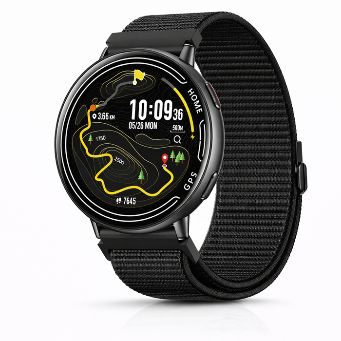Smart Watch Gps Fitness Tracker Waterproof With Bluetooth Call Heart Rate Monitor Outdoor Sports Nylon Black