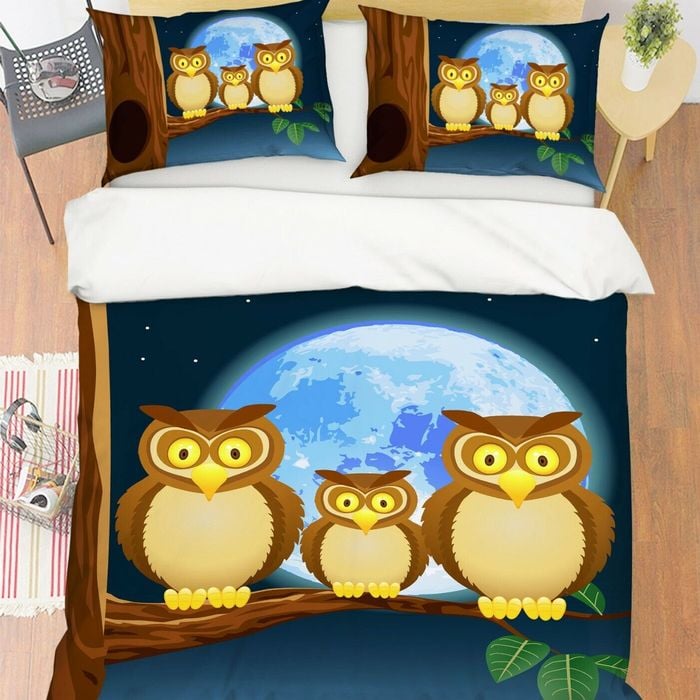 3D Moon Owl 380 Bed Pillowcases Quilt Queen Size