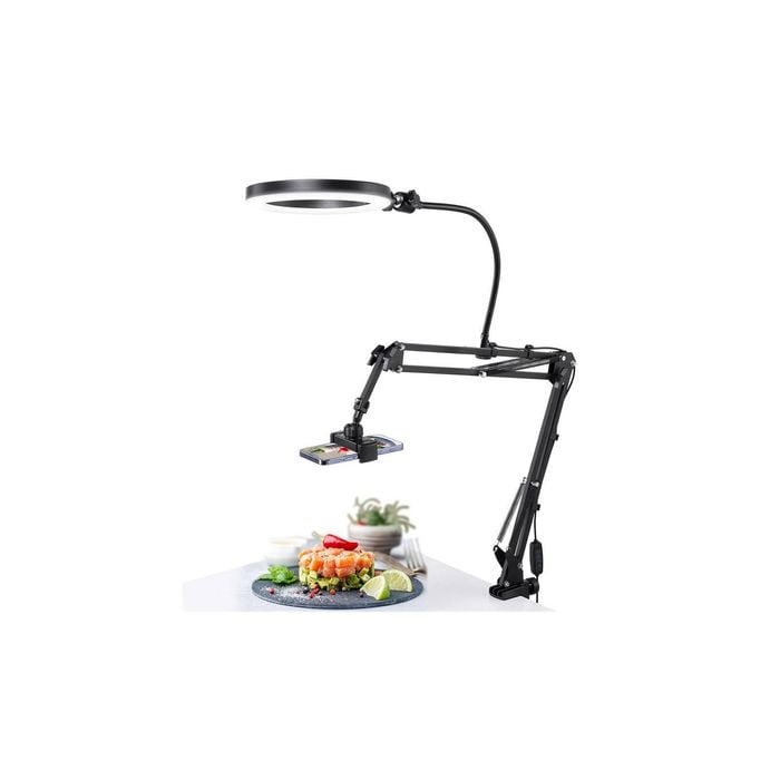 Adjustable Phone Stand with Ring Light for Recording and Live Streaming