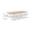 Austin Outdoor 2.2m - 3m Extension Teak/aluminium Table White With 10 Kansas Chairs & Sunbrella Beige Cushions