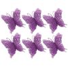 Catzon 6Pcs Glittery Butterfly Ornament with Handles for Christmas-Purple