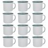 Argon Tableware 375ml Enamel Mugs - Green Rim - Set Of 12 Metal Drinking Cups Coffee Teacup Mug Set Hot, Cold Drinks Cups