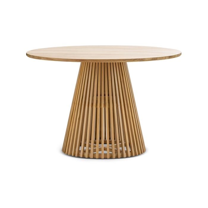 Pedie Round 120cm Natural Solid Teak Wood Slat Dining Table