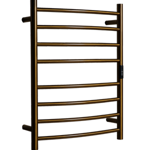 Hotwire 80W 700 x 530mm Gold 8 Bar Curved Round Heated Towel Rail with Timer
