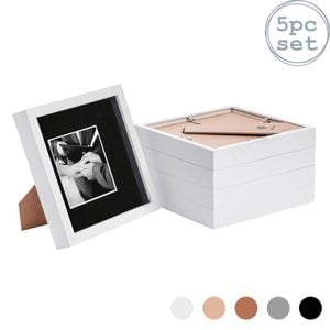 Nicola Spring 5 Piece 8 X 8 3d Shadow Box Photo Frame Set - Craft Display Picture Frame With 4 X 4 Mount - White