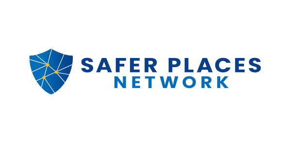 Safer Places Network logo featuring a blue shield with white connecting lines and yellow nodes, next to the words ‘Safer Places Network’ in bold blue text.