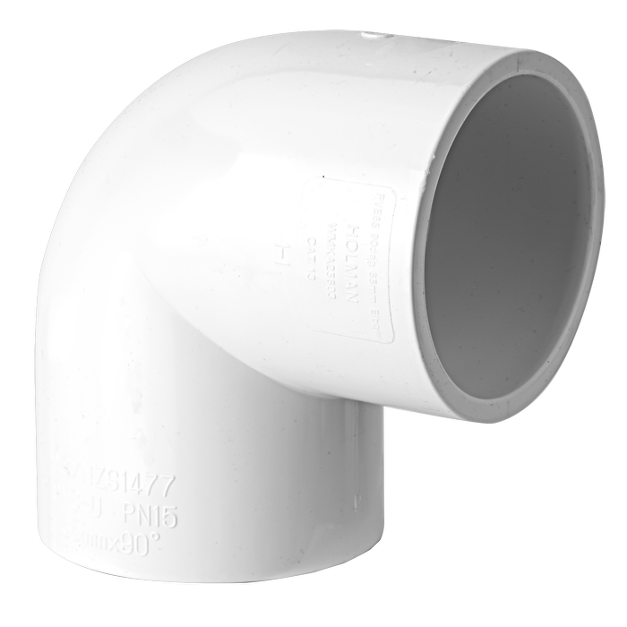 Holman 65mm 90° White PVC Elbow