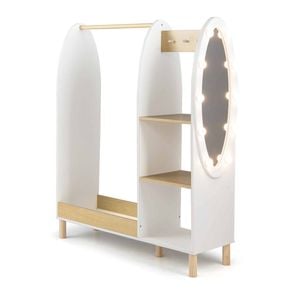 Costway Kid Wardrobe Clothes Rack Lights Mirror Armoire Rod Shelf Hook