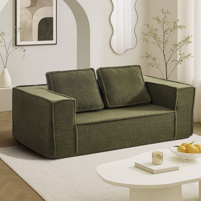 Oikiture 2-Seater Compressed Sofa Sherpa Boucle Green