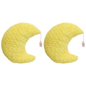 2PK LVD Polyester Cushion Cushy Snuggle Crescent Soft Moon 45cm - Yellow
