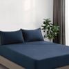CleverPolly Vintage Washed Microfibre Fitted Sheet Set with Matching Pillowcases (Navy Blue, Queen)