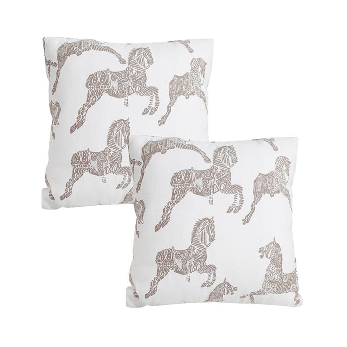 SOGA 2 Pack White Horse Pattern Throw Pillow 50cm