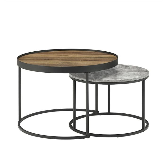 Urban Style 760mm American Walnut and Cement Reflect Nested Coffee Table Set