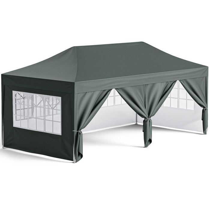 Advwin 3×6m Pop Up Canopy Tent with 6 Sidewalls, Waterproof Outdoor Gazebo, Gray