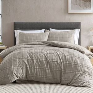 Ardor Subtle Textured Check Leonard Quilt Duvet Cover Set Single Mocha