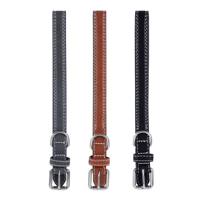 3PK Paws & Claws 35-50cm Leather Look Padded Dog Collar w/ Stitch Medium - Assorted