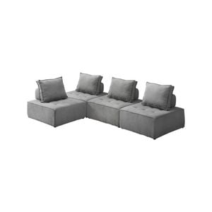 Oikiture 4PC Modular Sofa Adjustable Back Linen Grey
