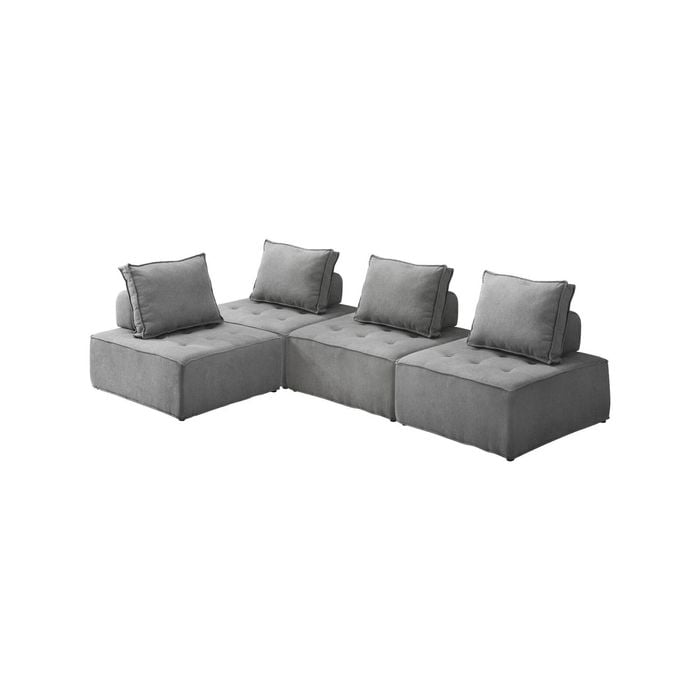 Oikiture 4PC Modular Sofa Adjustable Back Linen Grey