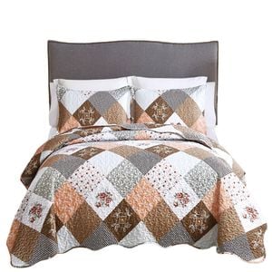 Checked Soft Bedspread Quilted Coverlet Patchwork Set Queen Size Bedding