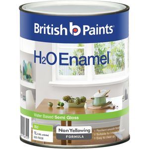 British Paints H2O Enamel Mid Semi Gloss Water Based Enamel Paint - 1L