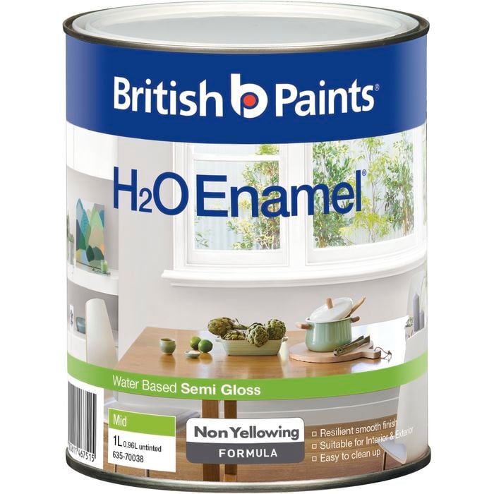 British Paints Mid Semi Gloss H2O Enamel Paint - 1L
