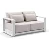 Whitehaven 2 Seater Outdoor Aluminium Lounge White & Sandstone Olefin Cushions
