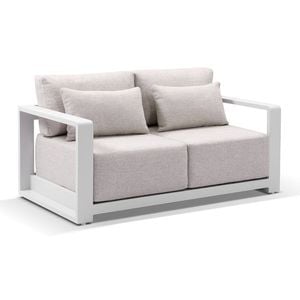 Whitehaven 2 Seater Outdoor Aluminium Lounge White & Sandstone Olefin Cushions