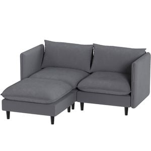 Ufurniture 2 Seater Sofa Corduroy Modular Loveseat Lounge Couch with Adjustable Armrest & Backrest Grey