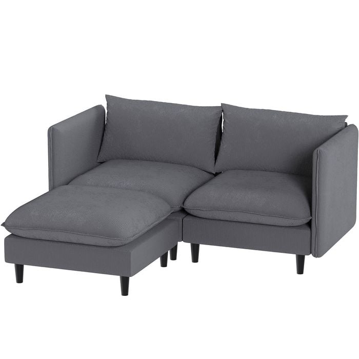 Ufurniture 2 Seater Sofa Corduroy Modular Loveseat Lounge Couch with Adjustable Armrest & Backrest Grey