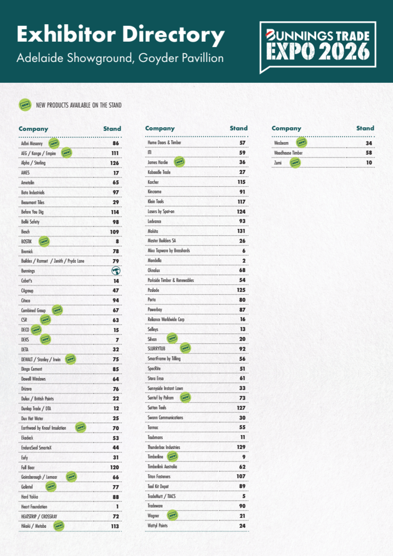 Bunnings Adelaide Trade Expo 2026 A4 Directory