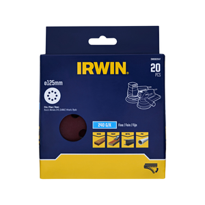 IRWIN 125mm 240 Grit 8 Holes Quick Fit Random Orbital Sanding Discs - 20 Pack