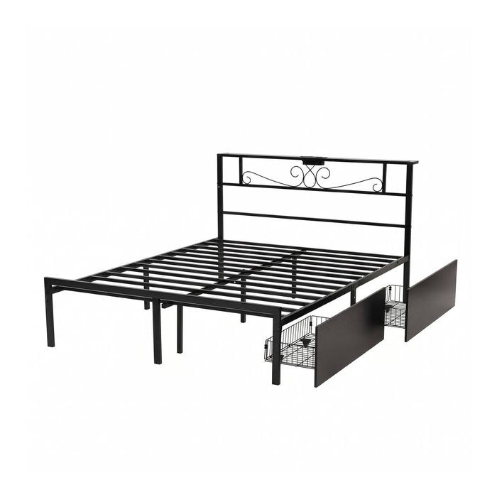 Artiss Double Bed Frame with Charging Station & Storage Drawers Metal